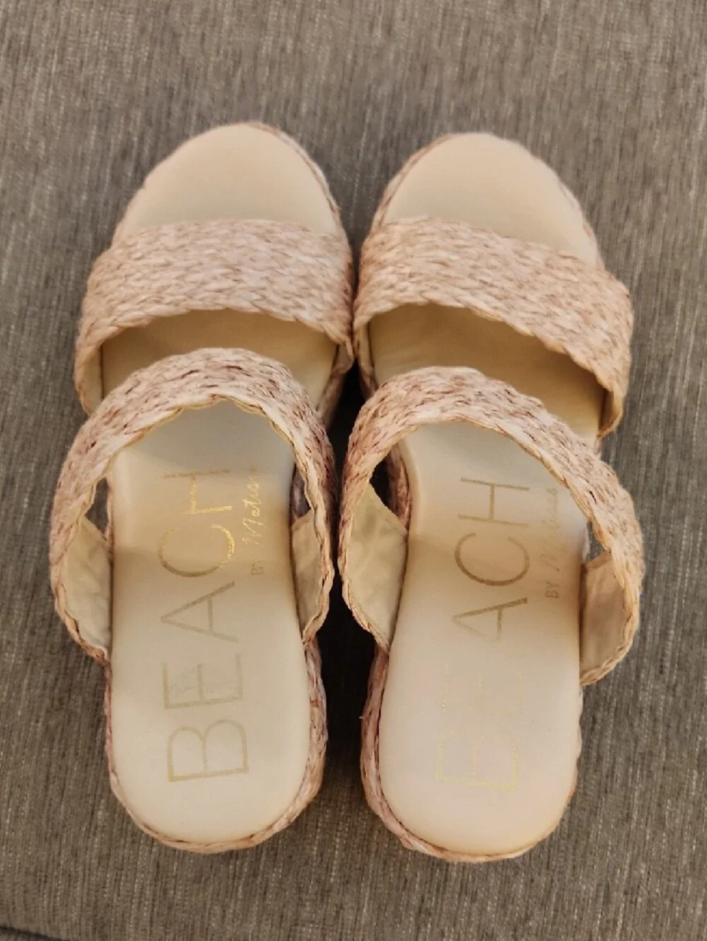 Women’s Woven Platform Slide Sandals in Natural Tan